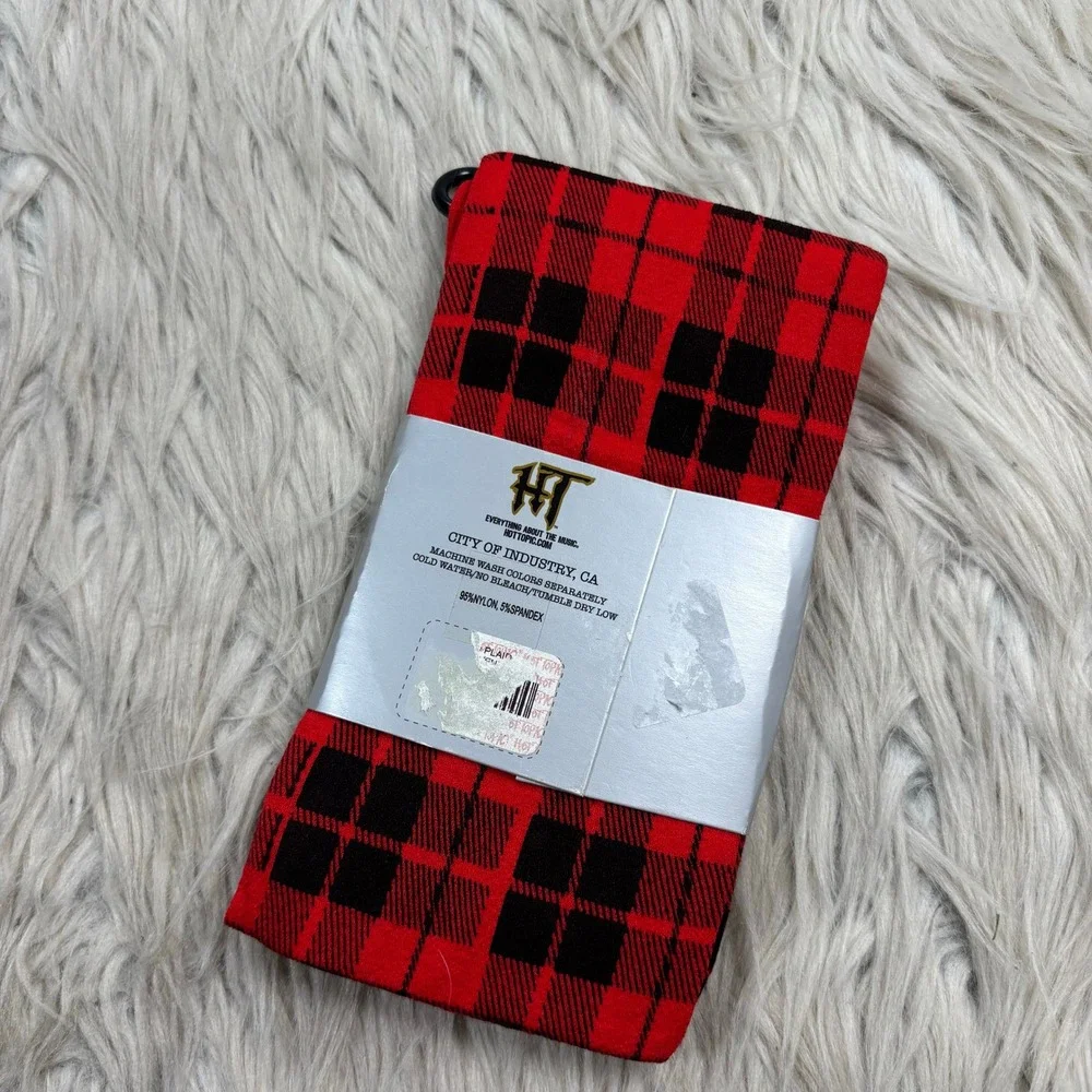 Vintage Y2K Dead Stock NWT Hot Topic Women's 9-11 Red Tartan Plaid Tights Grunge